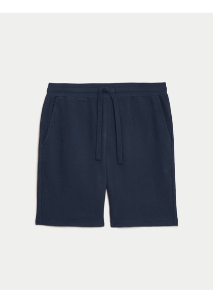 Saf Pamuklu Waffle Şort