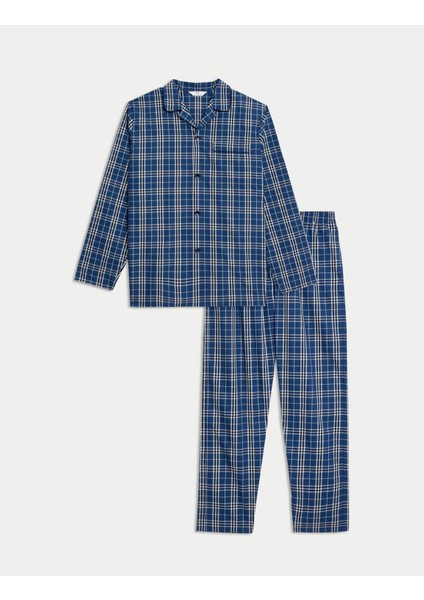 Saf Pamuklu Uzun Kollu Pijama Takımı