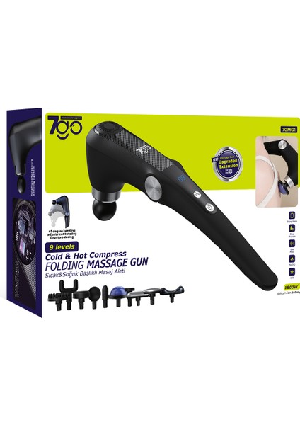 7gmg1 Katlanabilir Sıcak & Soğuk Başlıklı Masaj Aleti – 9 Kademeli, 10 Farklı Başlık, 1800MAH Lityum-Iyon Batarya