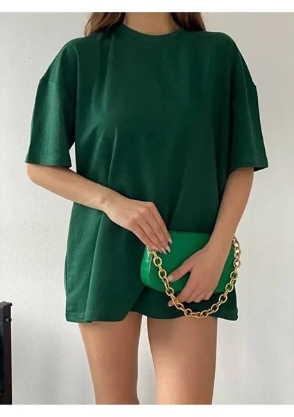 Düz Oversize Kadın/erkek Unisex Bisiklet Yaka T-Shirt