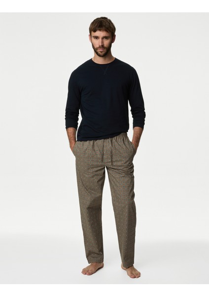 Saf Pamuklu Desenli Pijama Takımı