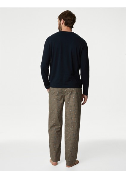 Saf Pamuklu Desenli Pijama Takımı