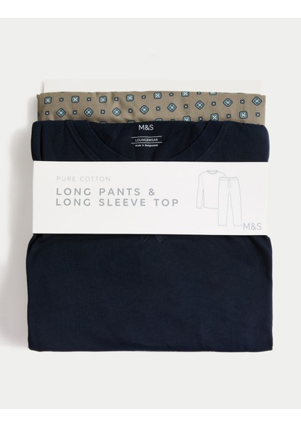 Saf Pamuklu Desenli Pijama Takımı modelleri