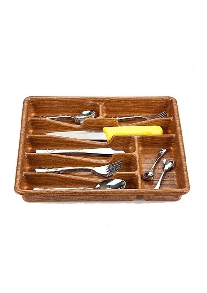 Küçük - Ahşap Renk - 7 Bölmeli Çekmece Içi Kaşıklık 36X32CM (5250)