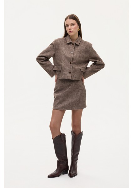 Dokulu Kapak Cepli Düğmeli Ceket Kahverengi modelleri