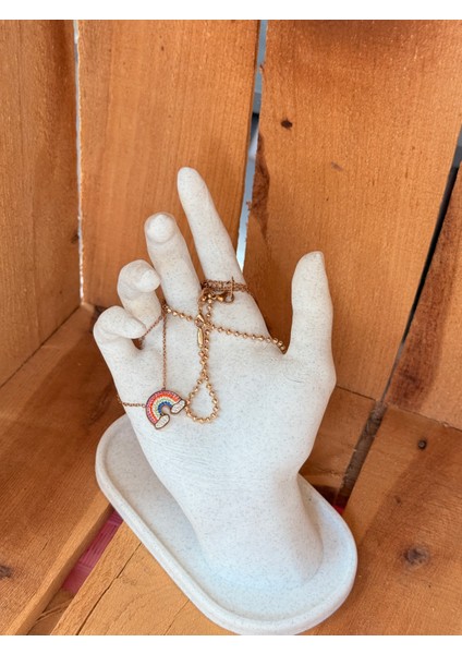 El Şeklinde Kolye Takı Standı Organizer Mermer Desenli Ekru Renkli - 3D Baskı Takı Düzenleyici indirimleri