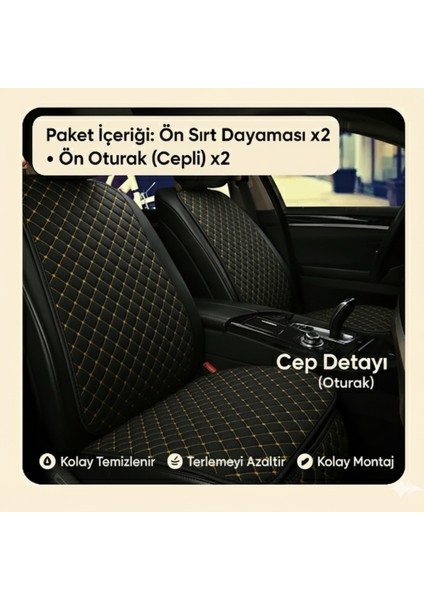 Renault Clio 2 Hb Uyumlu Kumaş Oto Koltuk Minderi Ergonomik Kapitone 2'li Siyah Sarı