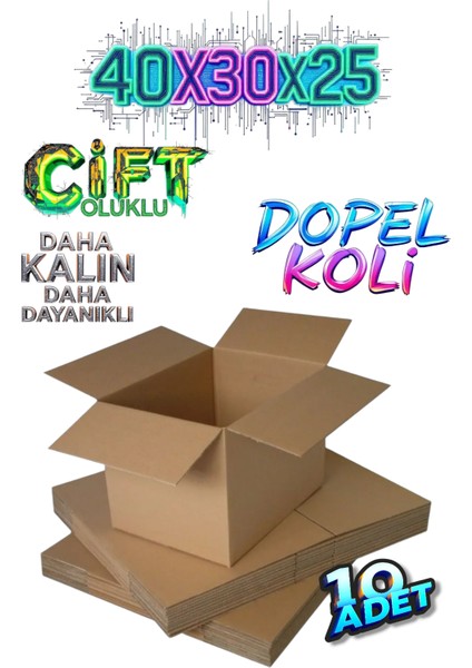 10 Adet 40X30X25 Çift Oluklu Dopel Koli Kutu Boş Karton Çeyiz Kolisi Eşya Taşıma Kolisi