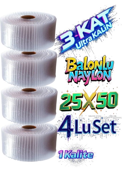 25 cm x 50 Metre Balonlu Naylon Patpat Eşya Koruma Naylonu 4 Lü Set