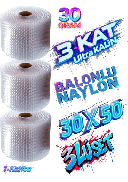 30 cm 50 Metre Balonlu Naylon Patpat Eşya Koruma Naylonu 3 Lü Set