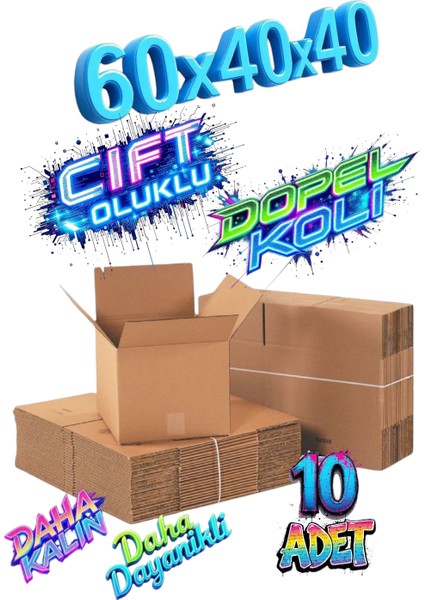 10 Adet 60x40x40 Çift Oluklu Dopel Koli Eşya Taşıma Kolisi