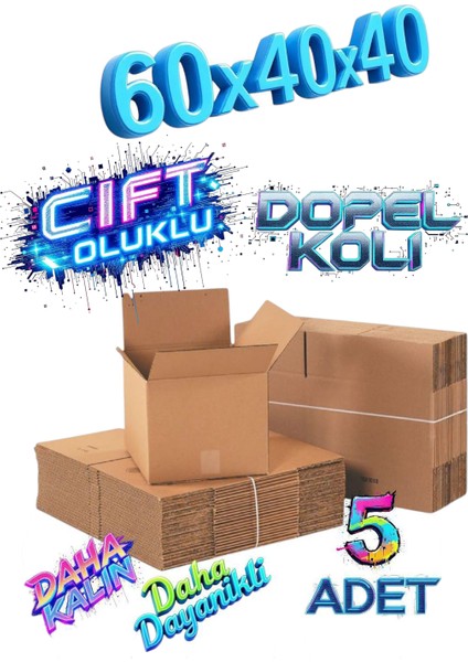 5 Adet 60X40X40 Çift Oluklu Dopel Koli Eşya Taşıma Kolisi