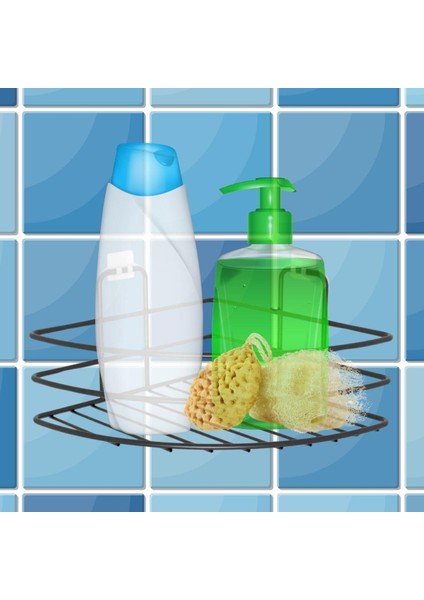 Kendiliğinden Yapışkanlı Montaj Gerektirmeyen Tek Katlı Banyo Askı Köşe Şampuanlık Siyah (5250) fırsatları