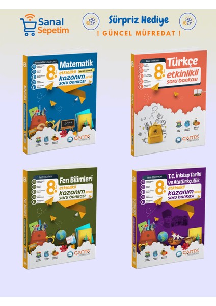 8. Sınıf Matematik + Türkçe + Fen Bilimleri + Sosyal Bilgiler Etkinlikli Soru Bankaları Set