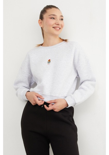 3 Iplik Ayıcık Nakışlı Bisiklet Yaka Sweatshirt fiyatları