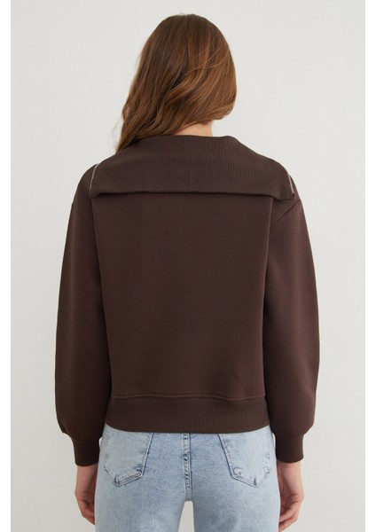 3 Iplik Kalp Nakışlı Yarım Fermuarlı Sweatshirt indirimleri