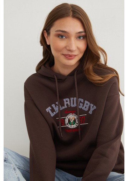 3 Iplik Rugby Nakışlı Kapüşonlu Sweatshirt modelleri