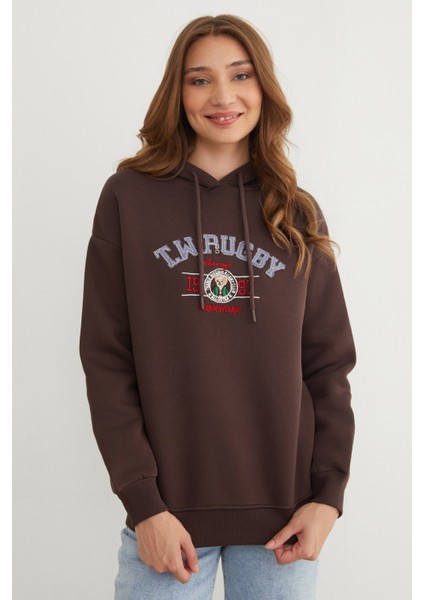 3 Iplik Rugby Nakışlı Kapüşonlu Sweatshirt fırsatları