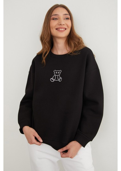 3 Iplik Ayıcık Baskılı Bisiklet Yaka Sweatshirt fırsatları