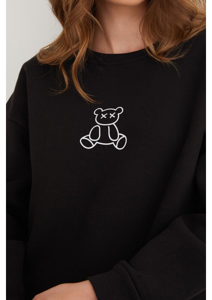 3 Iplik Ayıcık Baskılı Bisiklet Yaka Sweatshirt indirimleri