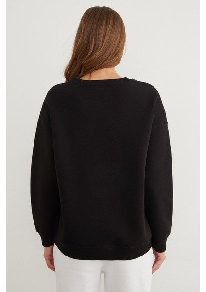 3 Iplik Ayıcık Baskılı Bisiklet Yaka Sweatshirt