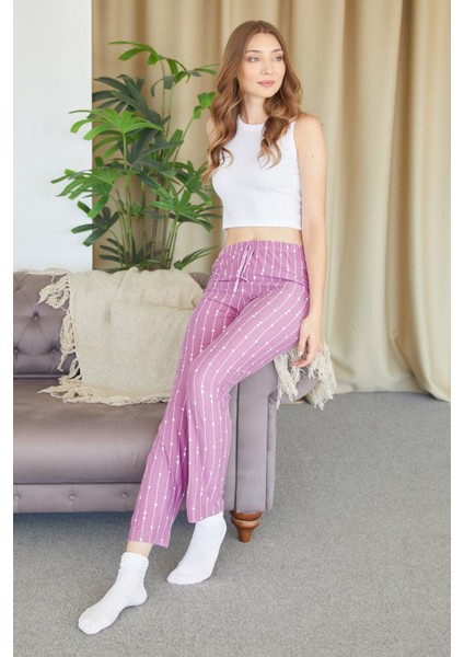 Çizgili Süet Pijama Altı