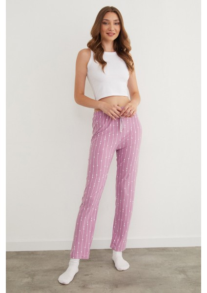 Çizgili Süet Pijama Altı modelleri