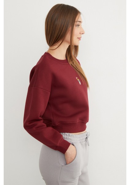 3 Iplik Ayıcık Nakışlı Bisiklet Yaka Sweatshirt