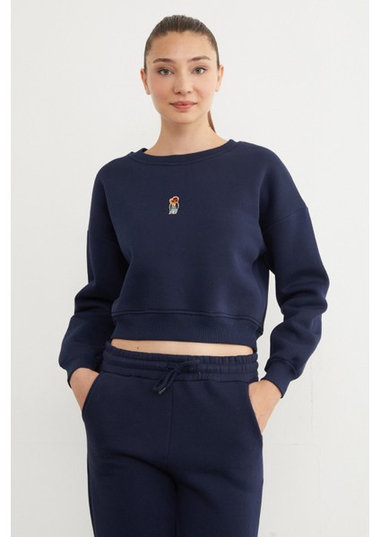 3 Iplik Ayıcık Nakışlı Bisiklet Yaka Sweatshirt modelleri