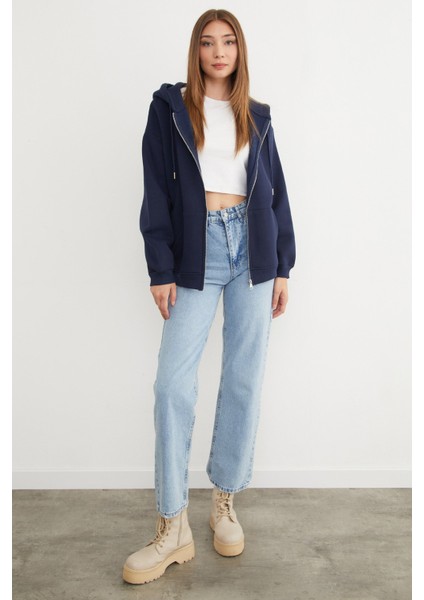 Basic Fermuarlı Kapüşonlu Oversize Sweatshirt fiyatları