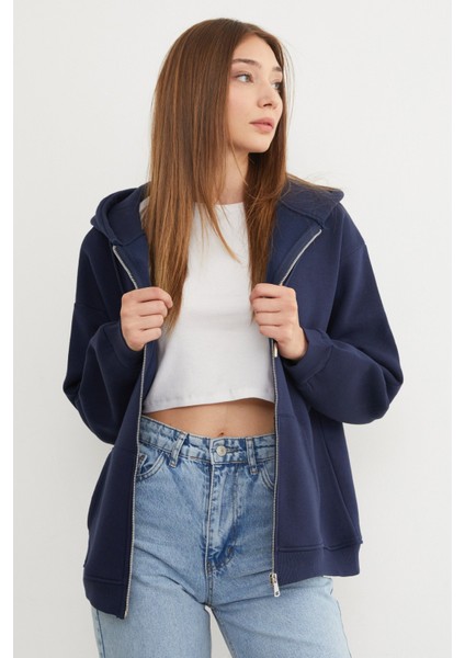 Basic Fermuarlı Kapüşonlu Oversize Sweatshirt fırsatları