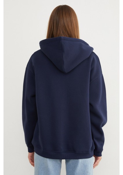 Basic Fermuarlı Kapüşonlu Oversize Sweatshirt