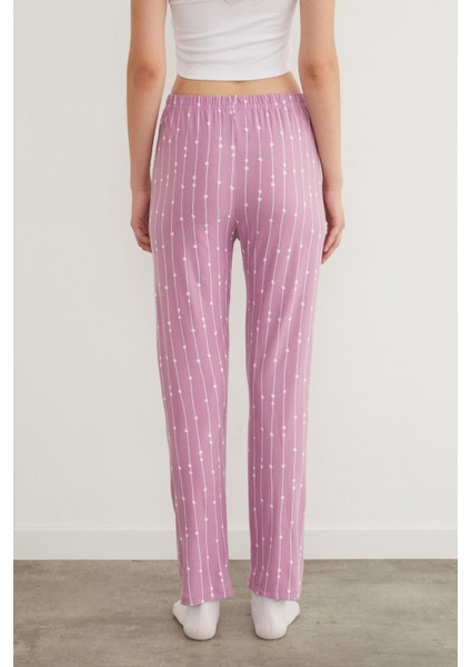 Çizgili Süet Pijama Altı