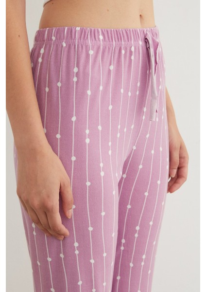 Çizgili Süet Pijama Altı