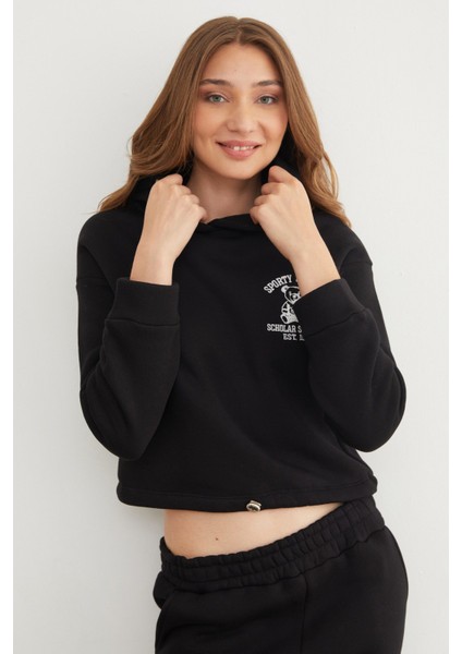 3 Iplik Ayıcık Nakışlı Kapüşonlu Jogger Takım fırsatları