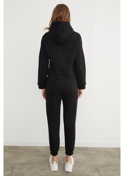 3 Iplik Ayıcık Nakışlı Kapüşonlu Jogger Takım