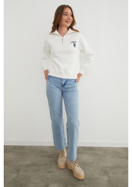 3 Iplik Ayıcık Nakışlı Yarım Fermuarlı Sweatshirt modelleri