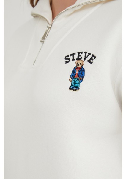 3 Iplik Ayıcık Nakışlı Yarım Fermuarlı Sweatshirt fırsatları