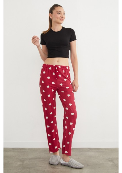 Kalp Desenli Süet Pijama Altı