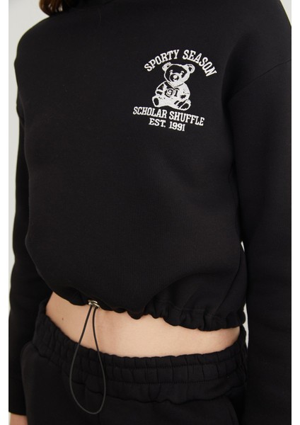 3 Iplik Ayıcık Nakışlı Kapüşonlu Jogger Takım