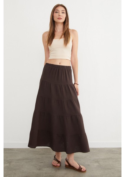 Beli Lastikli Keten Görünümlü Etek modelleri