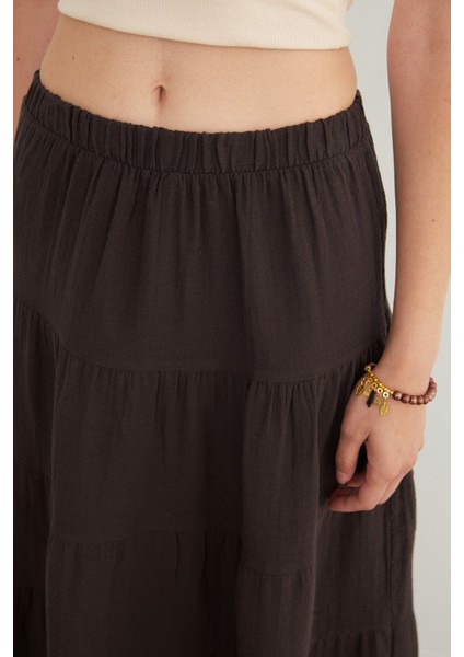 Beli Lastikli Keten Görünümlü Etek