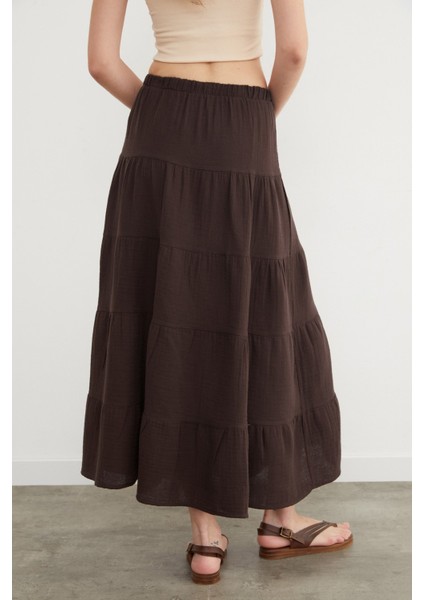 Beli Lastikli Keten Görünümlü Etek