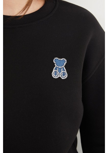 3 Iplik Taş Işlemeli Ayıcık Nakışlı Sweatshirt indirimleri