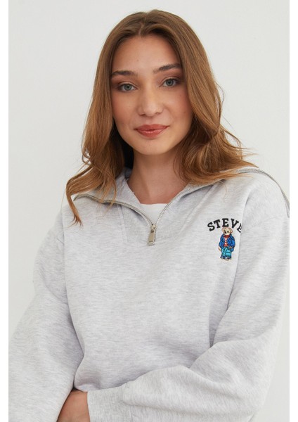 3 Iplik Ayıcık Nakışlı Yarım Fermuarlı Sweatshirt fiyatları