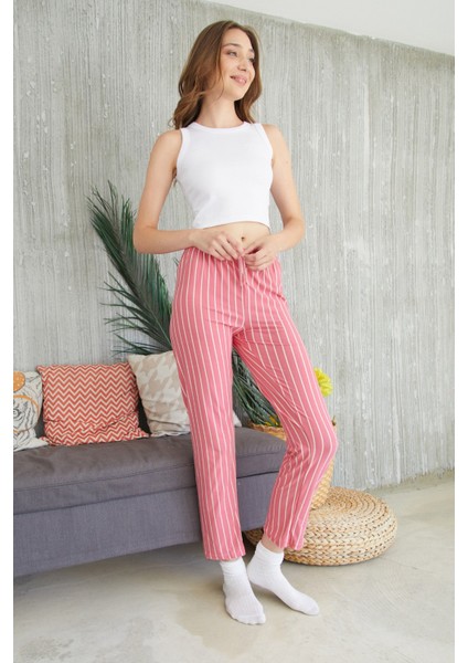 Çizgili Süet Pijama Altı