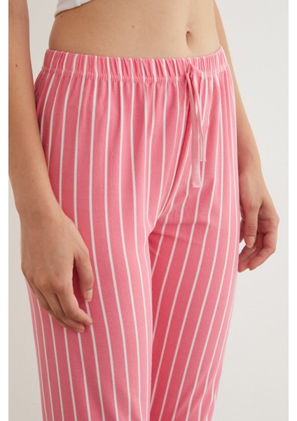 Çizgili Süet Pijama Altı