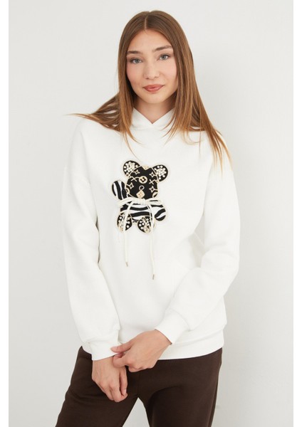 3 Iplik Ayıcık Nakışlı Cepli Kapüşonlu Oversize Sweatshirt fırsatları