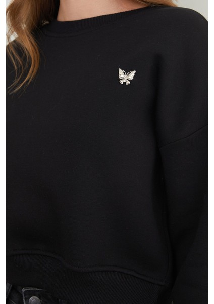 3 Iplik Metal Kelebek Aksesuarlı Sweatshirt fırsatları