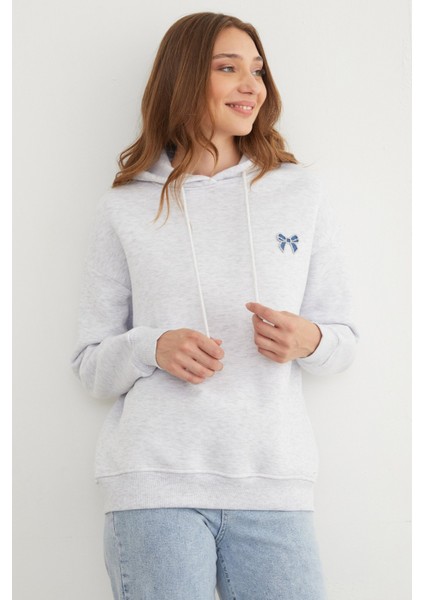 3 Iplik Fiyonk Işlemeli Kapüşonlu Sweatshirt fırsatları